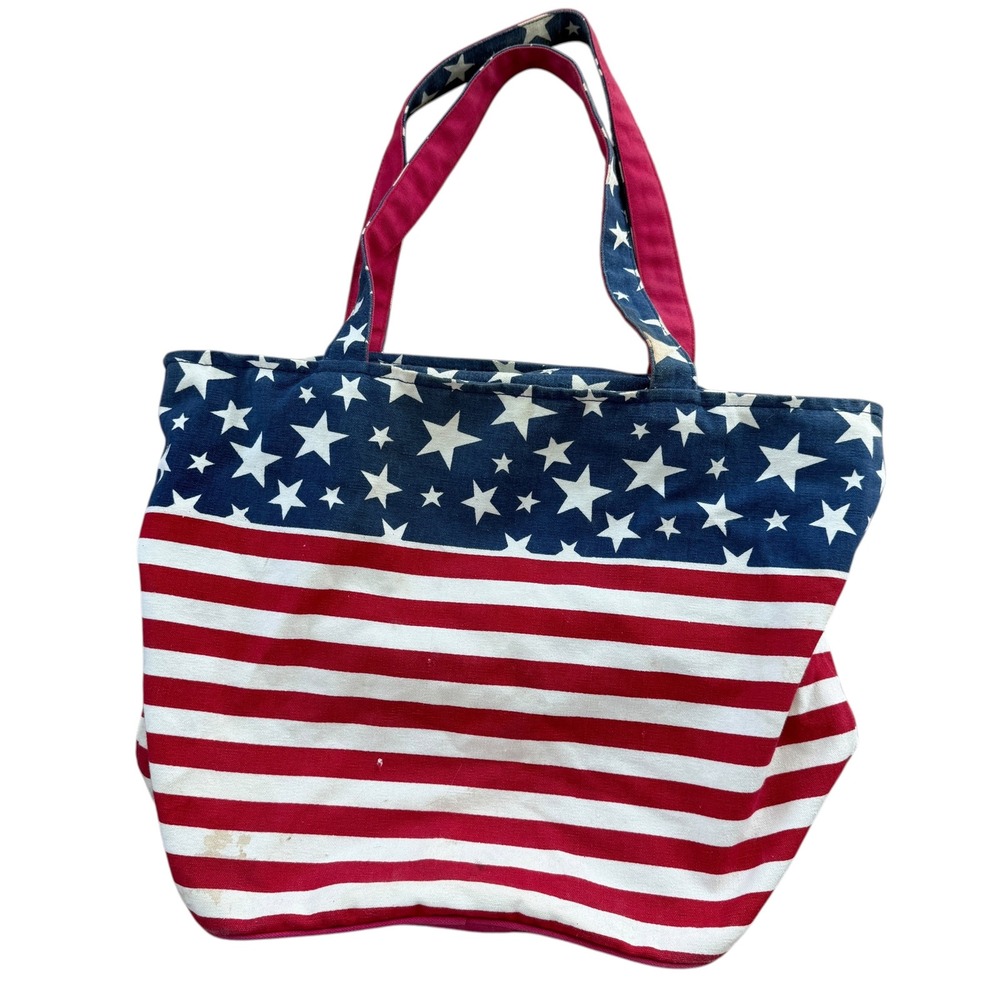 Florida Coast American Flag Canvas Tote Bag Stars Stripes Americana Y2K Red Blue